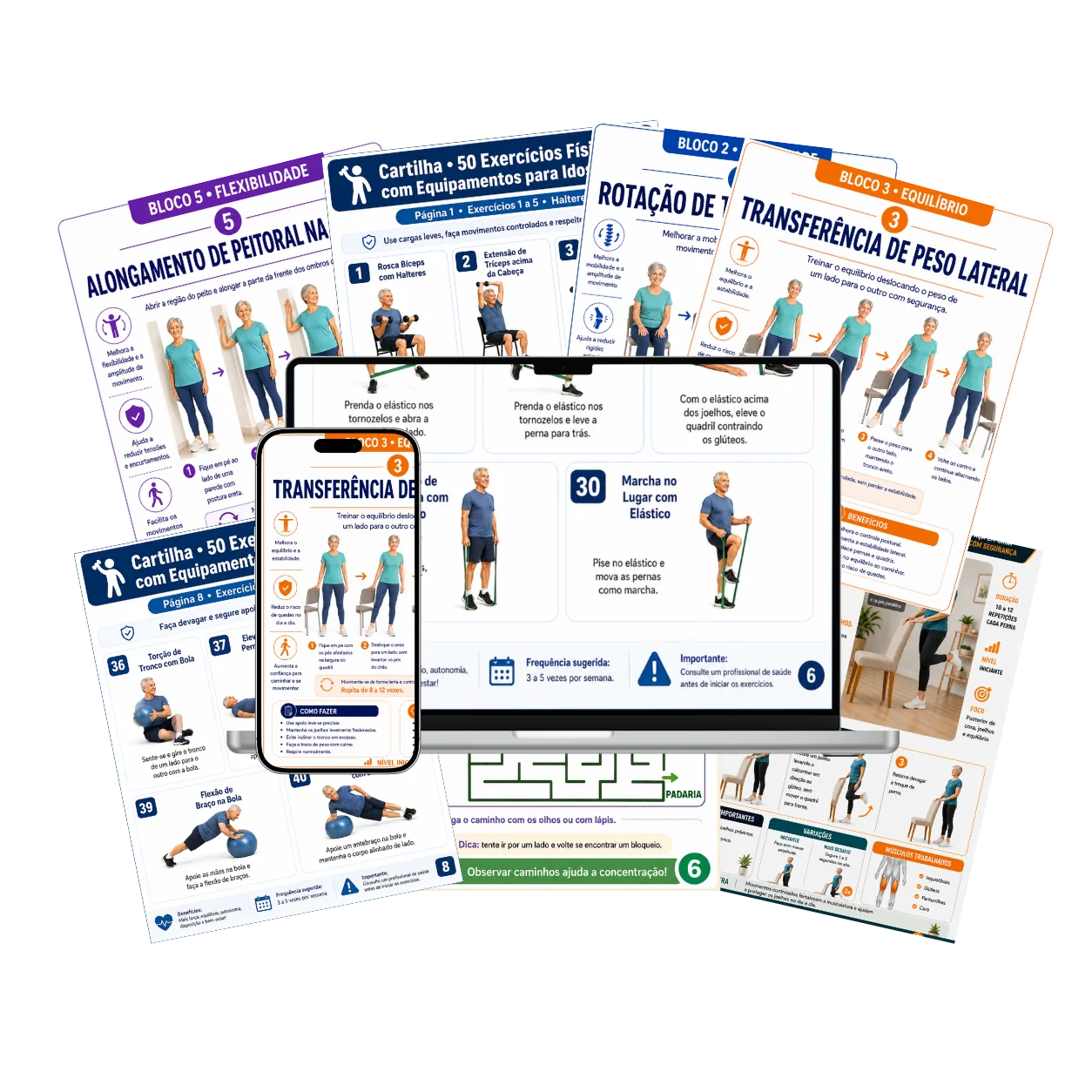 Mockup do kit de cartilhas de exercícios para idosos